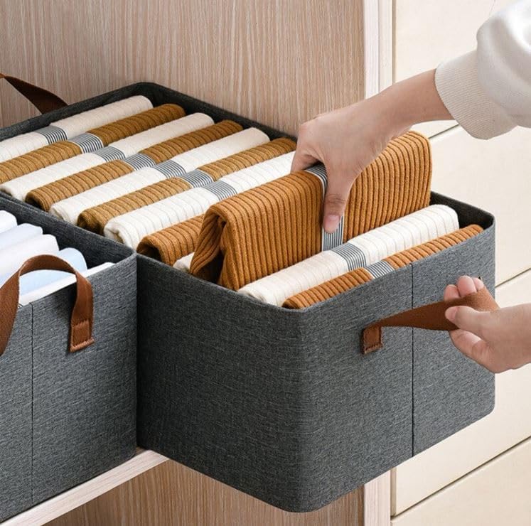 SkyShopy Collapsible Clothes Organizer for Jeans Washable Fabric Closet Storage Box Drawers Foldable Clothing Storage Bins with Handle (1pcs) SkyShopy Collapsible Clothes Organizer for Jeans Washable Fabric Closet Storage Box Drawers Foldable Clothing Storage Bins with Handle (1pcs)